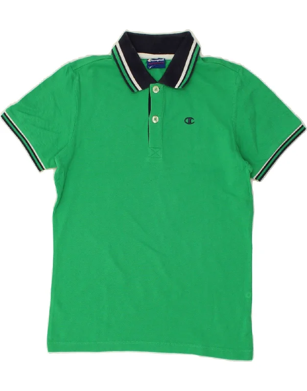 CHAMPION Boys Polo Shirt 9-10 Years Medium Green