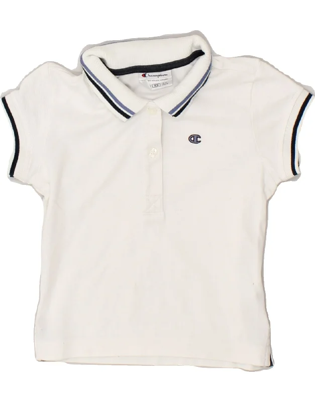 CHAMPION Girls Polo Shirt 5-6 Years XS White Cotton