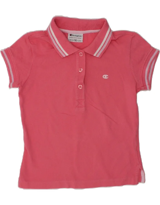 CHAMPION Girls Polo Shirt 7-8 Years Small Pink