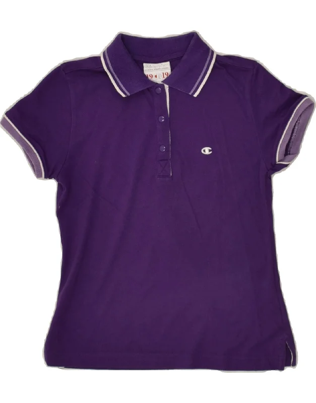 CHAMPION Girls Polo Shirt 7-8 Years Small Purple Cotton