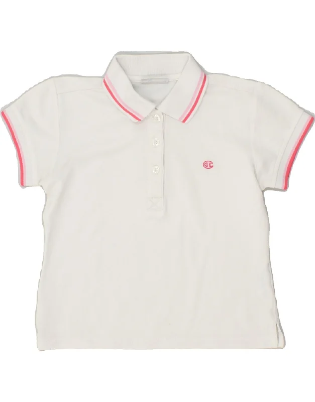 CHAMPION Girls Polo Shirt 7-8 Years Small White Cotton