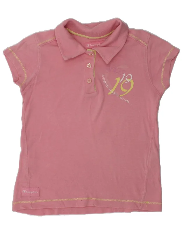 CHAMPION Girls Polo Shirt 9-10 Years Medium  Pink Cotton