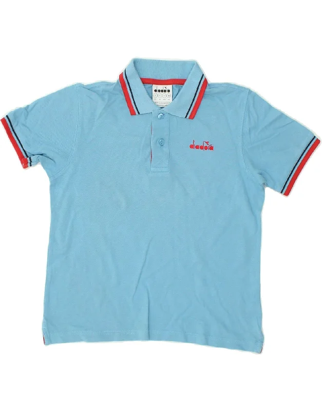 DIADORA Boys Polo Shirt 12-13 Years Large Blue Cotton