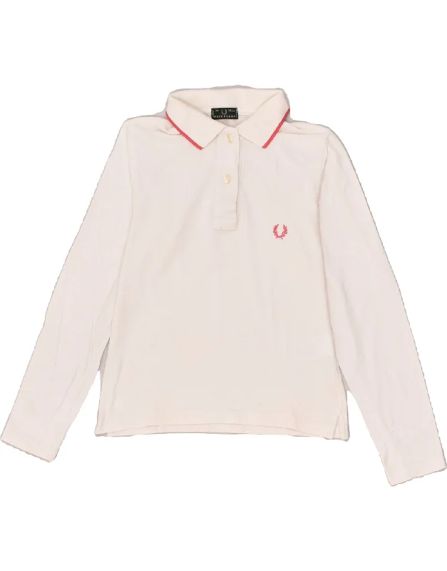 FRED PERRY Boys Long Sleeve Polo Shirt 11-12 Years White Cotton