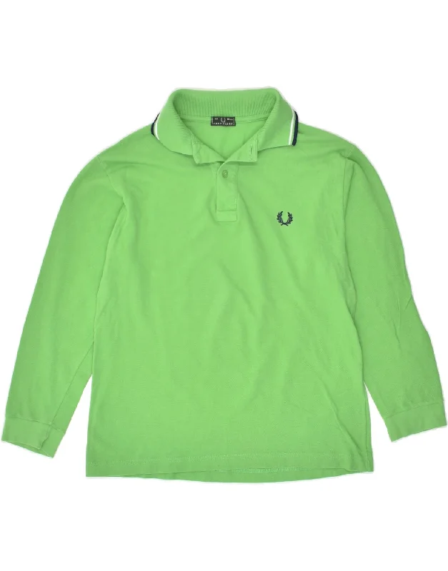 FRED PERRY Boys Long Sleeve Polo Shirt 13-14 Years Green Cotton