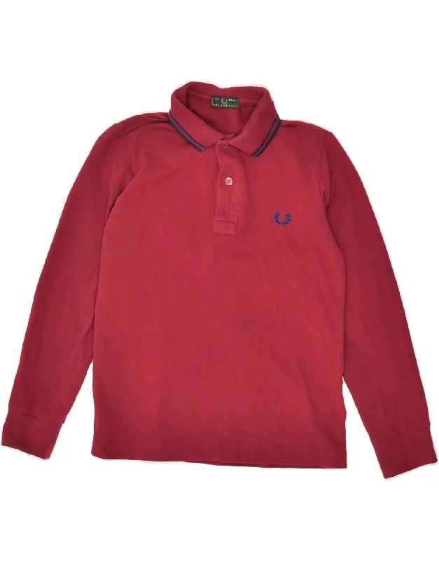 FRED PERRY Boys Long Sleeve Polo Shirt 9-10 Years Red Cotton