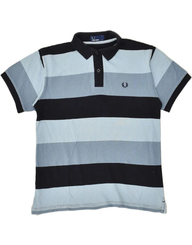 FRED PERRY Boys Polo Shirt 11-12 Years Large Blue Striped Cotton