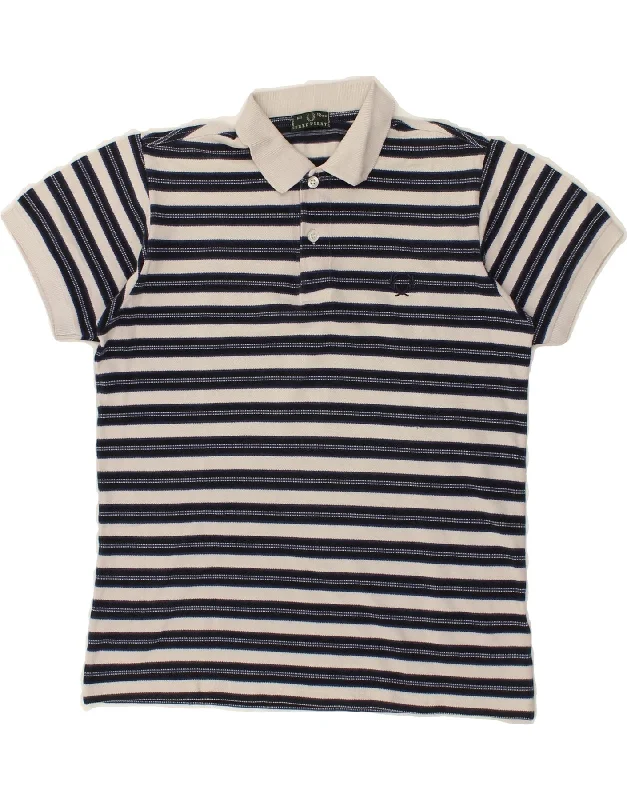 FRED PERRY Boys Polo Shirt 11-12 Years Navy Blue Striped Cotton