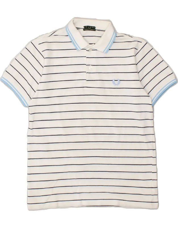 FRED PERRY Boys Polo Shirt 11-12 Years White Striped Cotton