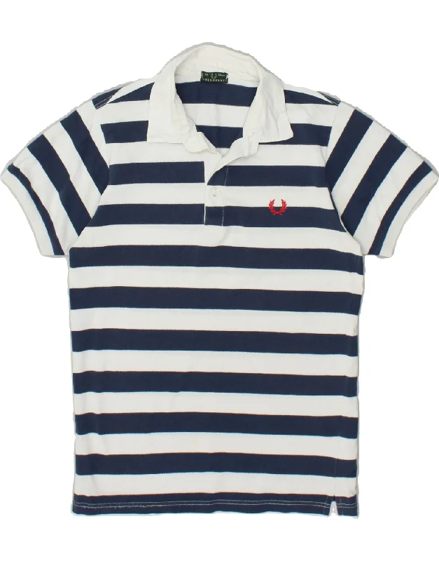 FRED PERRY Boys Polo Shirt 13-14 Years Navy Blue Striped Cotton