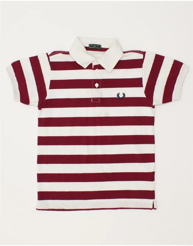 FRED PERRY Boys Polo Shirt 7-8 Years Maroon Striped Cotton