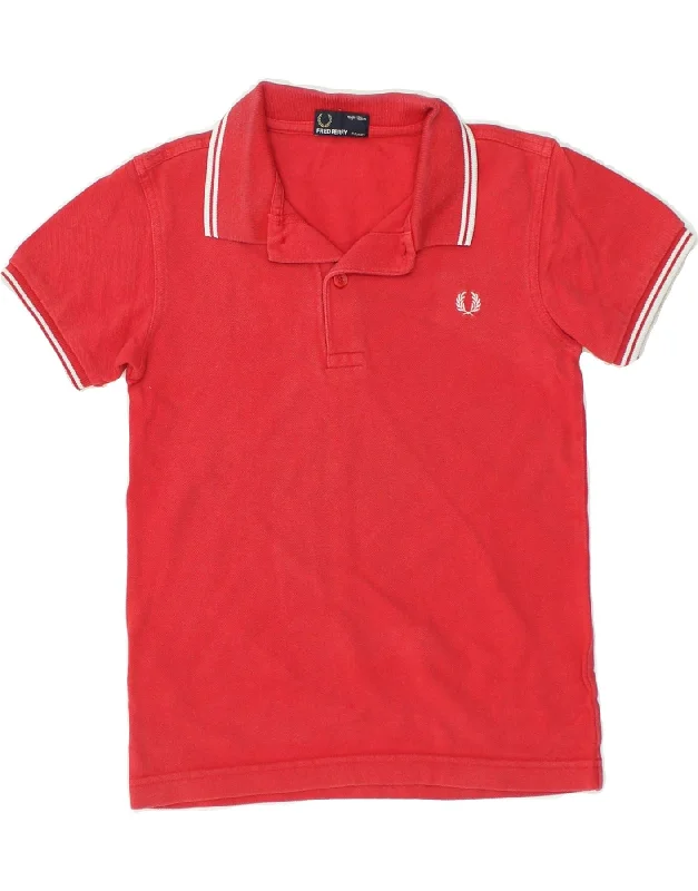 FRED PERRY Boys Polo Shirt 7-8 Years Red Cotton