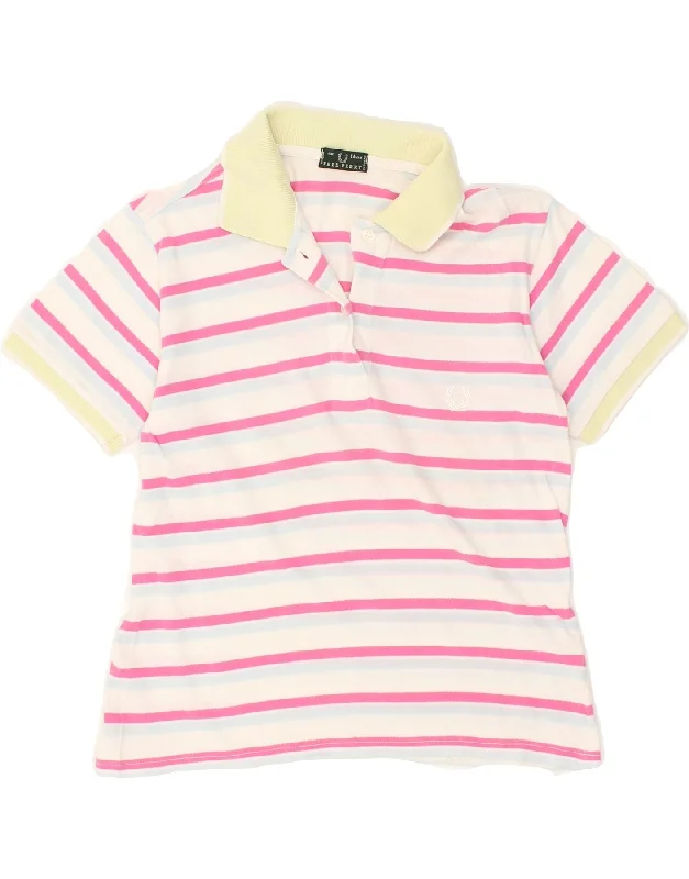 FRED PERRY Girls Polo Shirt 13-14 Years Pink Striped Cotton