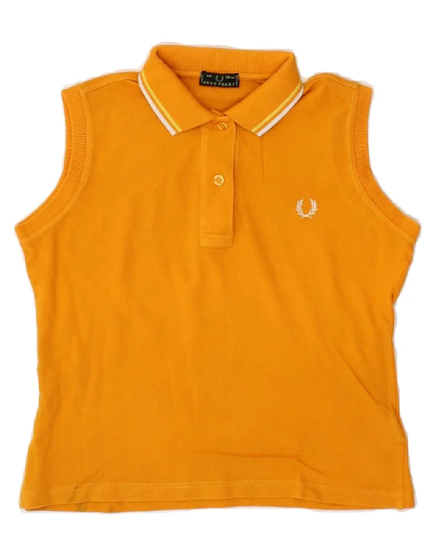 FRED PERRY Girls Sleeveless Polo Shirt 11-12 Years Yellow Cotton