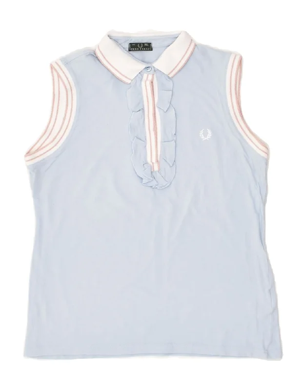 FRED PERRY Girls Sleeveless Polo Shirt 13-14 Years XL Blue Cotton