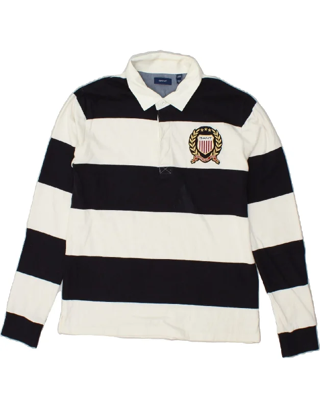 GANT Boys Long Sleeve Rugby Polo Shirt 14-15 Years White Striped Cotton