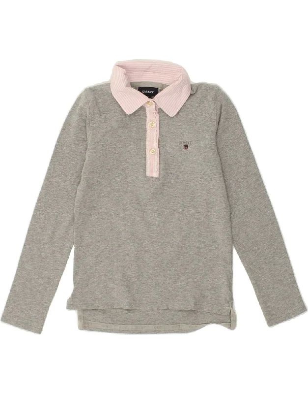 GANT Girls Long Sleeve Rugby Polo Shirt 7-8 Years Medium Grey Cotton