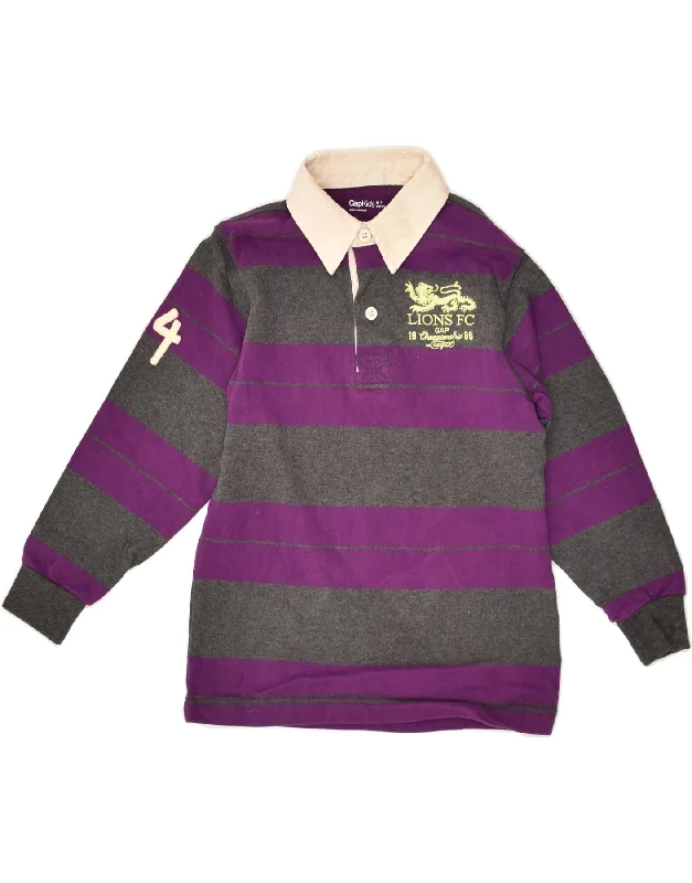 GAP Boys Graphic Long Sleeve Rugby Polo Shirt 6-7 Years Purple Striped