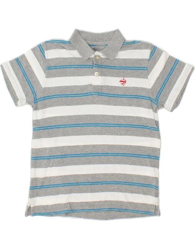 GAP Boys Polo Shirt 10-11 Years Medium Grey Striped Cotton