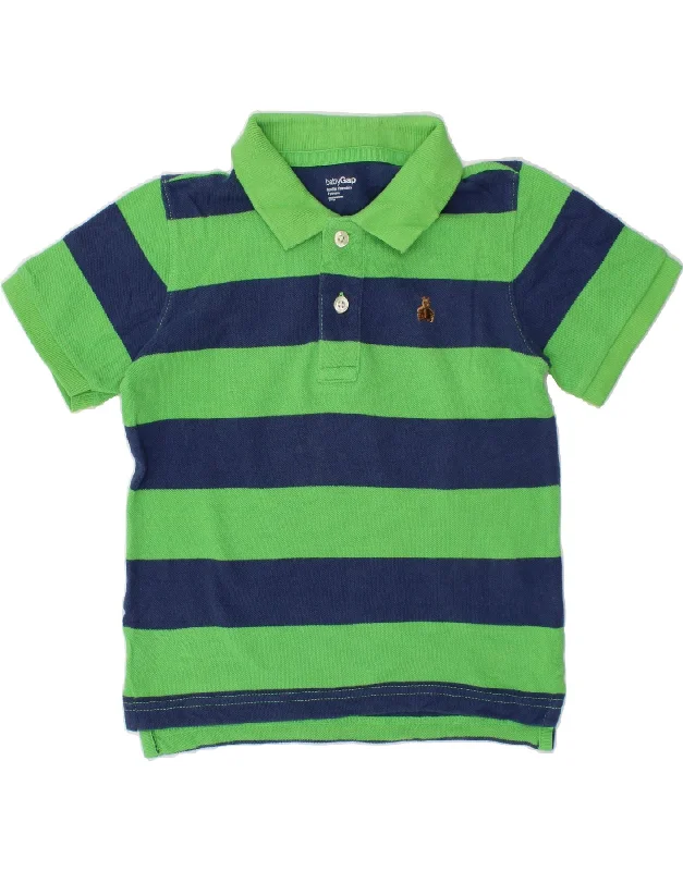 GAP Boys Polo Shirt 4-5 Years Green Striped Cotton