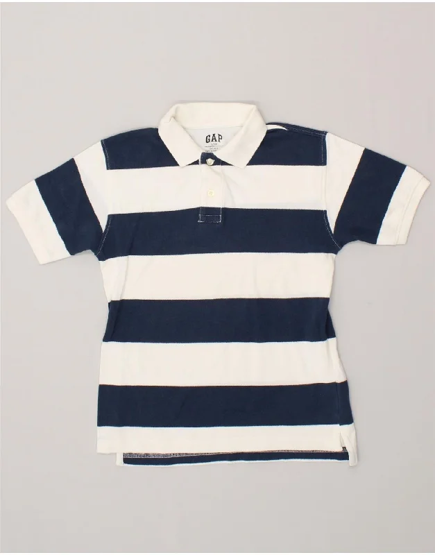 GAP Boys Polo Shirt 9-10 Years Large Navy Blue Striped Cotton