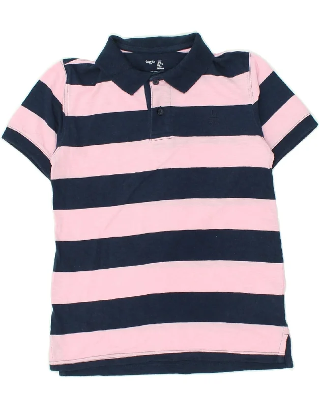 GAP Girls Polo Shirt 8-9 Years Medium Navy Blue Striped Cotton