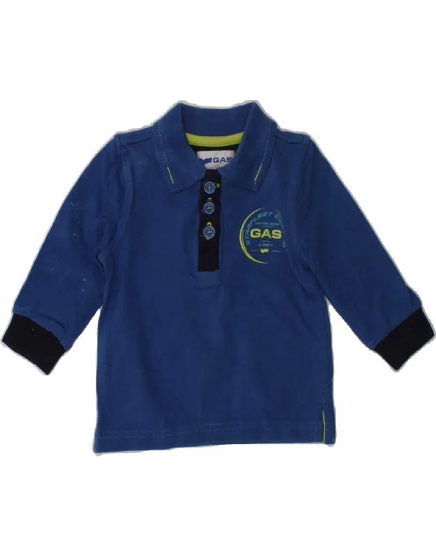 GAS Baby Boys Long Sleeve Polo Shirt 3-6 Months Blue Cotton