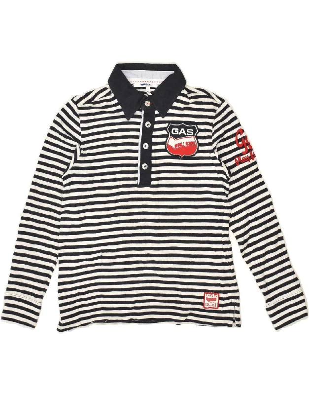 GAS Boys Long Sleeve Polo Shirt 5-6 Years Black Striped Cotton