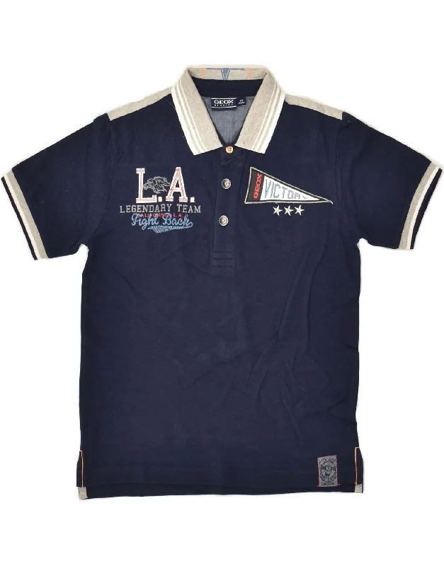 GEOX Boys Respira Graphic Polo Shirt 9-10 Years Navy Blue Colourblock