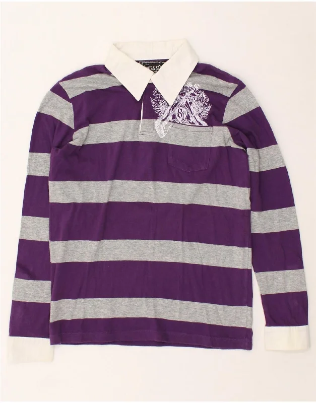 GUESS Girls Graphic Long Sleeve Polo Shirt 11-12 Years Purple Striped