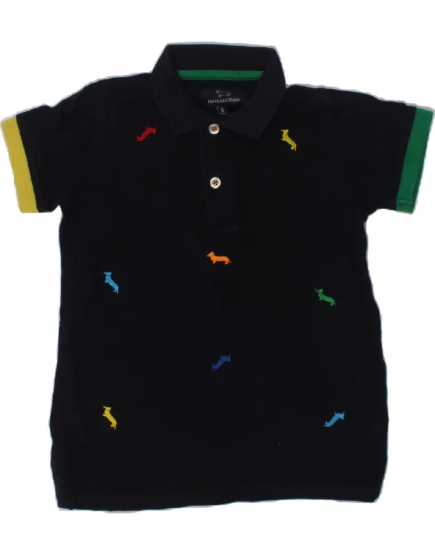 HARMONT & BLAINE Boys Polo Shirt 5-6 Years Navy Blue Animal Print Cotton