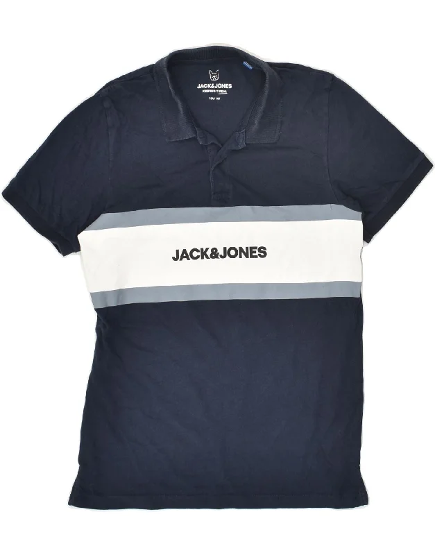 JACK & JONES Boys Graphic Polo Shirt 13-14 Years Navy Blue Colourblock