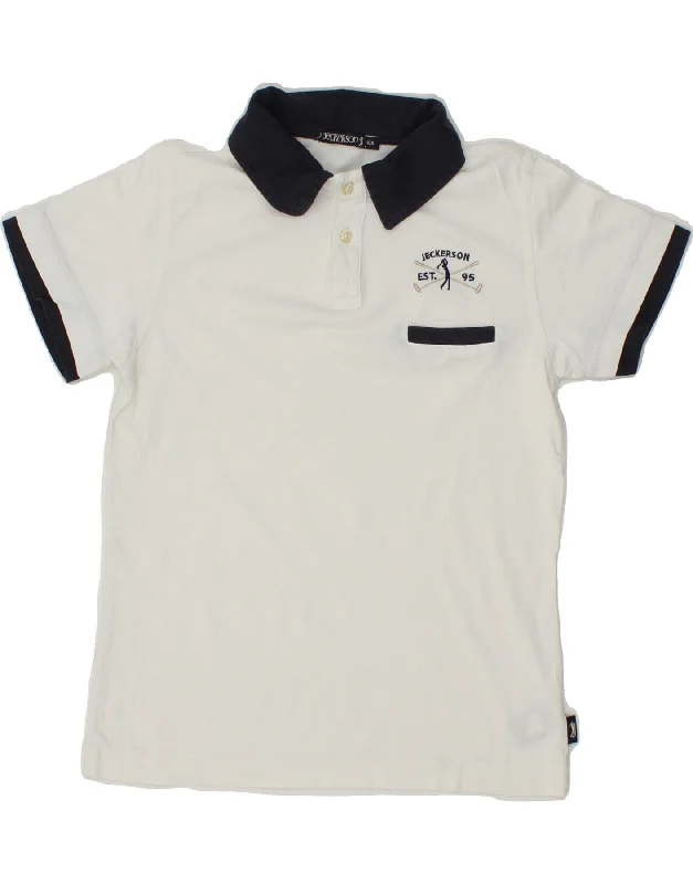 JECKERSON Boys Polo Shirt 9-10 Years White Colourblock Cotton