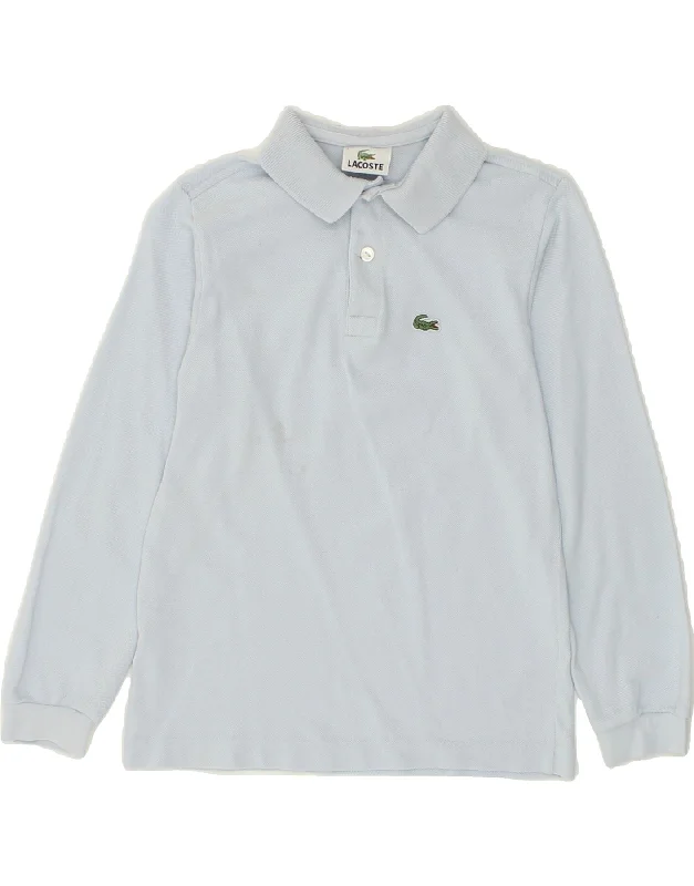 LACOSTE Boys Long Sleeve Polo Shirt 7-8 Years Blue Cotton