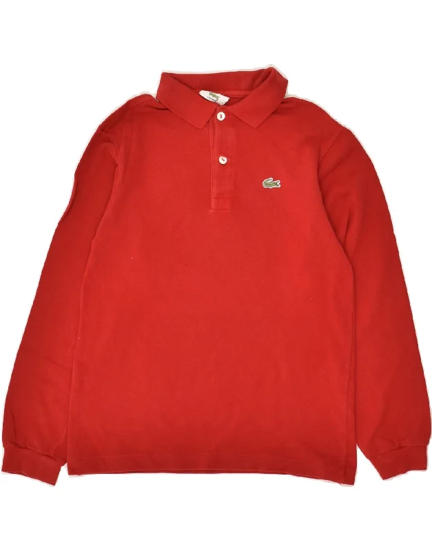 LACOSTE Boys Long Sleeve Polo Shirt 9-10 Years Red Cotton