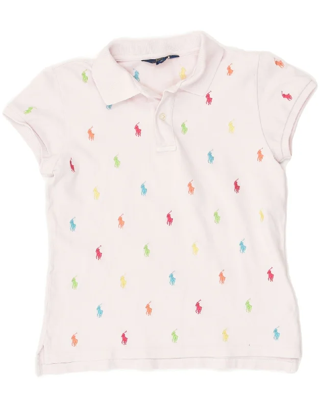 LACOSTE Girls Graphic Polo Shirt 15-16 Years XL White Cotton