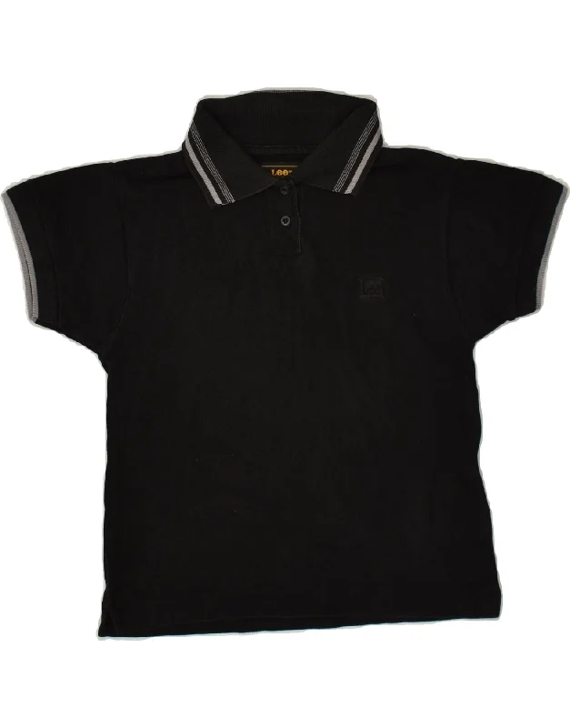 LEE Boys Polo Shirt 8-9 Years Large Black Cotton