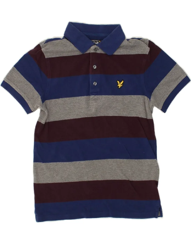 LYLE & SCOTT Boys Polo Shirt 9-10 Years Small Blue Striped Cotton