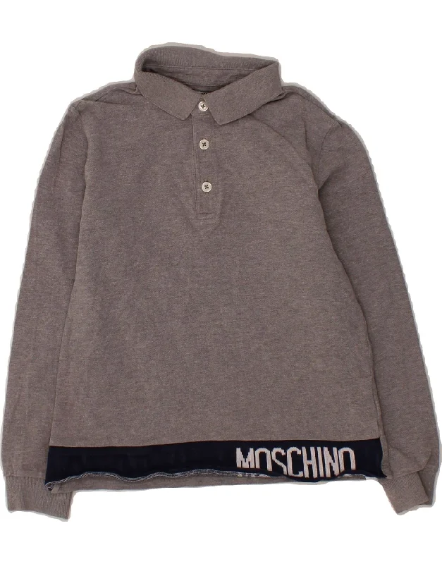 MOSCHINO Girls Long Sleeve Polo Shirt 9-10 Years Grey Colourblock Cotton