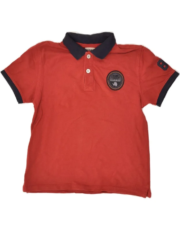 NAPAPIJRI Boys Graphic Polo Shirt 10-11 Years Red Cotton