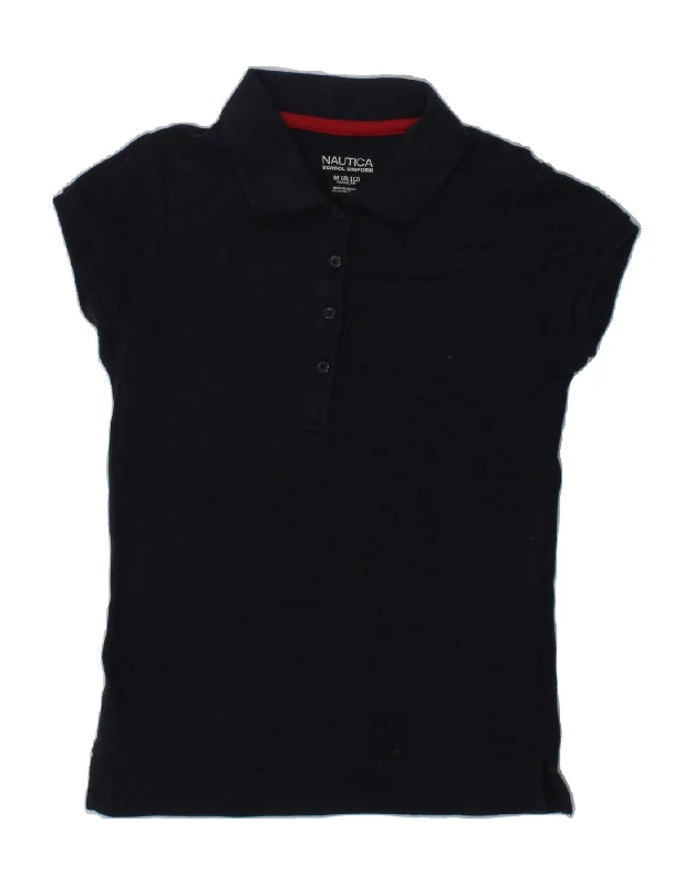 NAUTICA Girls Regular Polo Shirt 8-9 Years Medium Navy Blue Cotton