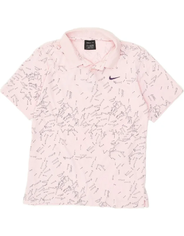 NIKE Boys Abstract Pattern Polo Shirt 10-11 Years Medium Pink Cotton