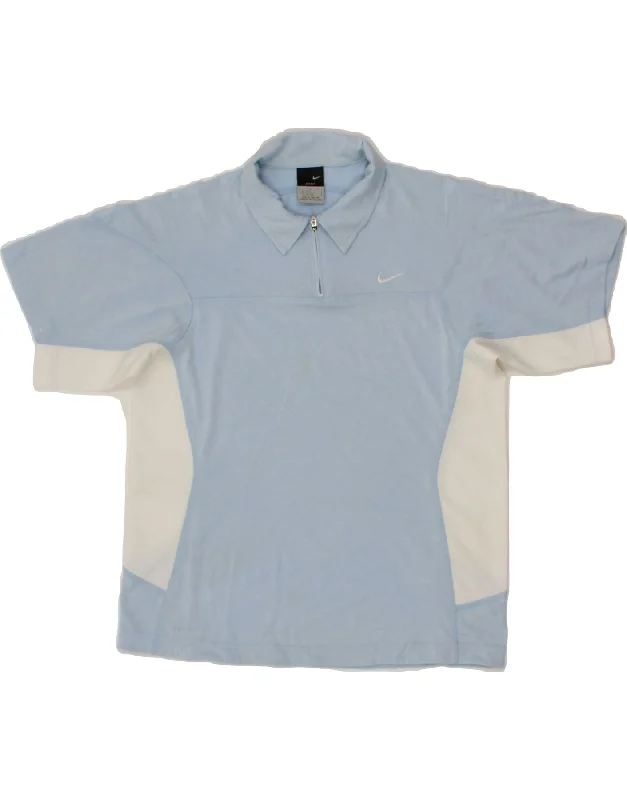 NIKE Boys Dri Fit Polo Shirt 14-15 Years Large Blue Colourblock Cotton