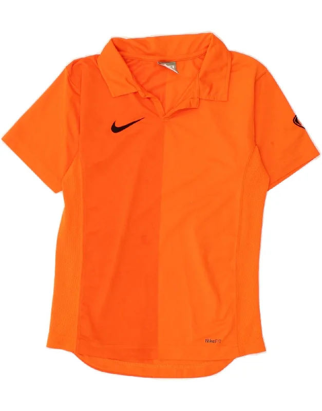 NIKE Boys Graphic Polo Shirt 8-9 Years Small Orange Colourblock