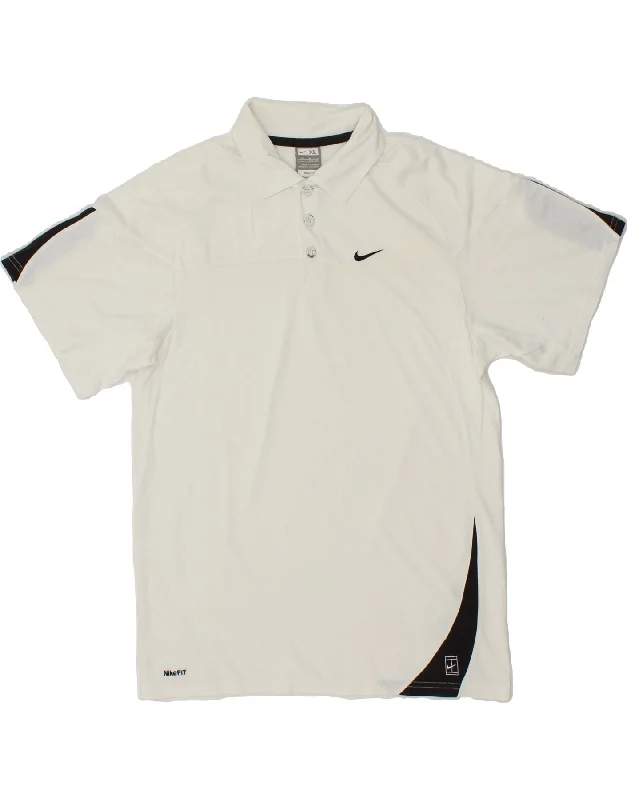 NIKE Boys Polo Shirt 13-14 Years XL White Colourblock Cotton