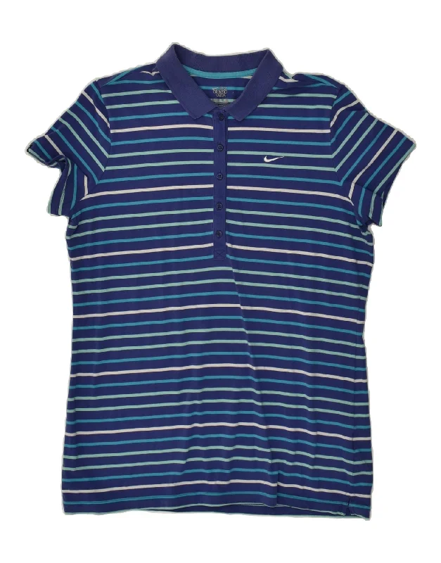 NIKE Girls Polo Shirt 15-16 Years XL Blue Striped