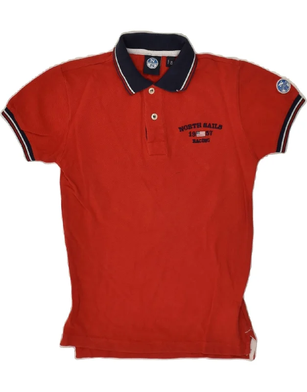 NORTH SAILS Boys Graphic Polo Shirt 7-8 Years Red Cotton