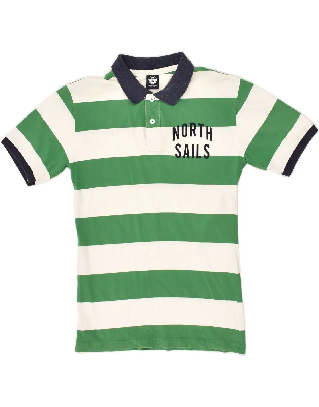 NORTH SAILS Boys Polo Shirt 14-15 Years XL Green Striped Cotton