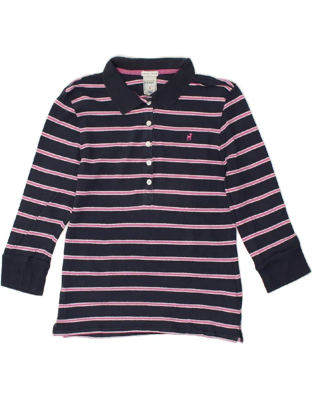 OLD NAVY Girls Long Sleeve Polo Shirt 9-10 Years Medium Navy Blue Striped