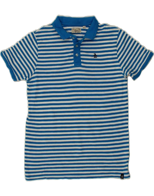 PENGUIN Boys Polo Shirt 12-13 Years Blue Striped